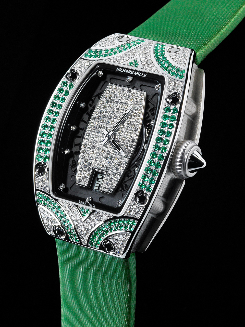 Replica Richard Mille RM 007 white gold set emeralds and diamonds Watch